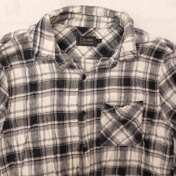 Cavalini Tartan Flannel Casual Button Up Shirt Mens Size Small S Black White - Picture 1 of 10